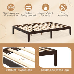 Queen Wood Platform Bed with 12 Plywood Slats and 4.5 Inch Slat Gap, Espresso