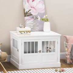 31" Dog Crate Furniture End Table with Three Doors for Small Dogs, Coffee