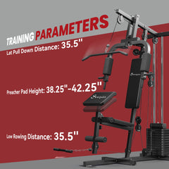 Home Gym Equipment Weight Training Machine, Multifunction Workout Machine with 143lbs Weight Stack for Full Body Workout and Strength Training, Black