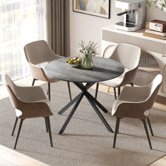 40" Round Kitchen Table for 4, Industrial Dining Table with Steel Legs for Dining Room, Distressed Grey
