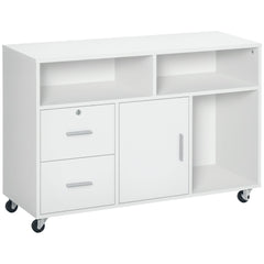 Lateral Filing Cabinet, Printer Stand Home Office Mobile File Cabinet with Wheels, Lockable Drawer, Black