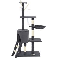 53" Cat Tree Tower, Kitten Activity Centre with Scratching Posts, Condo, Perches, Ladder, Hammock, Dangling Toys, Grey