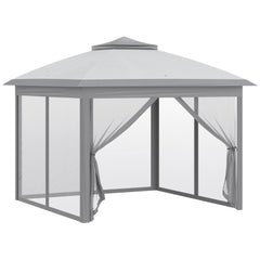 11' x 11' Pop Up Gazebo, Double Roof Foldable Height Adjustable Canopy Tent with Mesh Sidewalls, Carrying Bag, Beige