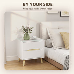 Nightstand, Bedside Table with 2 Drawers, Modern Side End Table with Solid Wood Legs for Bedroom, White
