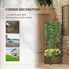Raised Garden Bed Wood Planter with Trellis for Vine Climbing, 16" x 16" x 57", Brown
