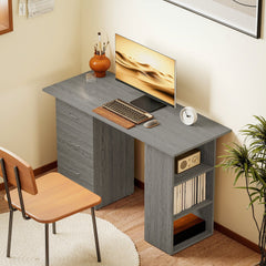 Computer Desk, 47" Writing Table with 3-Tier Shelves and 3 Reversible Drawers for Home Office, Bedroom, Black