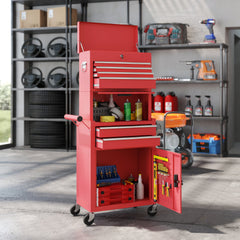 Large Tool Cabinet, 3-in-1 Rolling Tool Chest, Detachable Tool Storage Organizer with 6 Drawers and Pegboard, Black