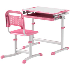 Height Adjustable Study Table and Chair Set with Drawer, Pen Slot, Tiltable Desktop, Hook, Blue