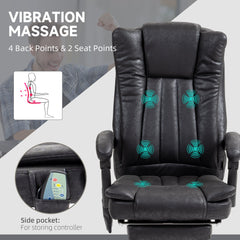 Office Chair 6-point Vibration Massage Chair Micro Fiber Recliner with Retractable Footrest Black