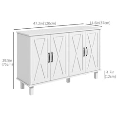 Kitchen Sideboard Cabinet with 4 Barn Doors and 2 Adjustable Shelves, Buffet Table for Living Room, Hallway, Black