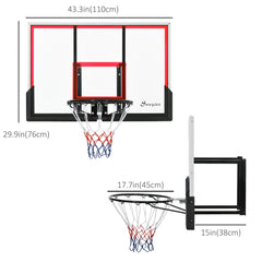 Wall Mounted Basketball Hoop with 43'' x 30'' Shatter Proof Backboard, for Indoor and Outdoor, Black