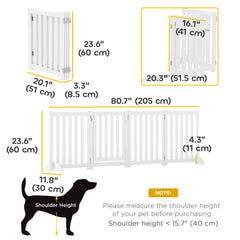 23.5"H Foldable Dog Gate with Door, 4 Panels Freestanding Pet Gate Barriers Indoor with Support Feet, Puppy Fence for Dogs, White