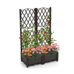 Raised Garden Bed with Double Trellis in Coffee, 32 Inch Self Watering Planter Screen