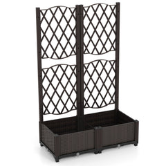 Raised Garden Bed with Double Trellis in Coffee, 32 Inch Self Watering Planter Screen