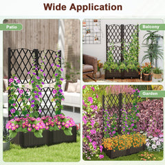 Raised Garden Bed with Double Trellis in Coffee, 32 Inch Self Watering Planter Screen