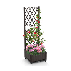Raised Garden Bed with Diamond Trellis in Coffee, Self Watering Planter for Climbing Plants