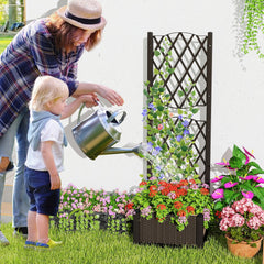 Raised Garden Bed with Diamond Trellis in Coffee, Self Watering Planter for Climbing Plants