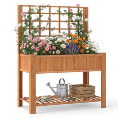 Raised Garden Bed with Trellis Wooden Elevated Planter Box with Legs-Orange
