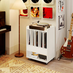 Record Player Stand Turntable Stand with Drawer and Record Holder-White