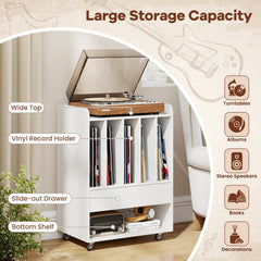 Record Player Stand Turntable Stand with Drawer and Record Holder-White