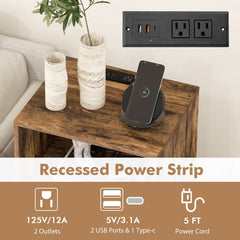 3-Tier Record Player Stand with Charging Station, Rustic Brown