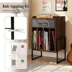 Record Player Stand with Drawer and Record Holder-Rustic Brown