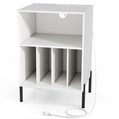 Record Player Stand with Record Storage Shelf and Charging Station-White