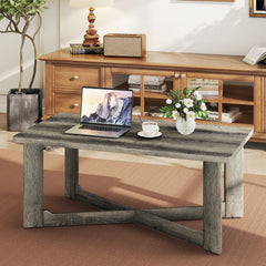 Rectangle Coffee Table Rubber Wood with X-Shaped Base-Gray