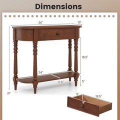 Retro Console Table 36 inchesL Wooden 2-Tier Narrow Behind Couch Foyer Table-Brown