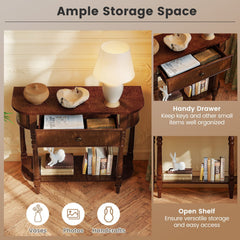 Retro Console Table 36 inchesL Wooden 2-Tier Narrow Behind Couch Foyer Table-Brown