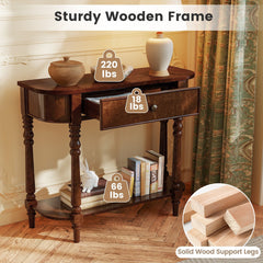 Retro Console Table 36 inchesL Wooden 2-Tier Narrow Behind Couch Foyer Table-Brown