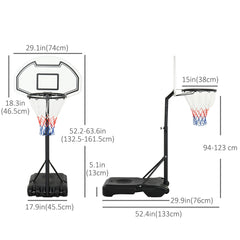 51"-64" Height Adjustable Basketball System Poolside Hoop Stand Portable with Wheels