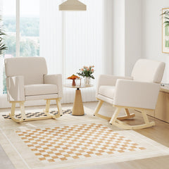 Upholstered Rocking Chair with and Solid Wood Base-Beige