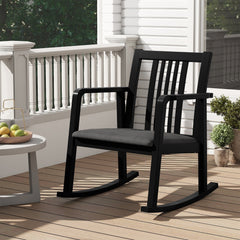 Rocking Chair with Slatted Back and Curved Armrests-Black