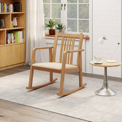 Rocking Chair with Slatted Back and Curved Armrests-Natural