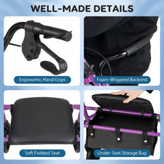 Rollator Walker with Seat and Height Adjustable Handles-Purple