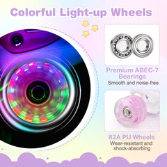Roller Skates for Teens 4 Sizes Adjustable with Light-up Wheels for Boys Girls Ages 13+-Light Pink