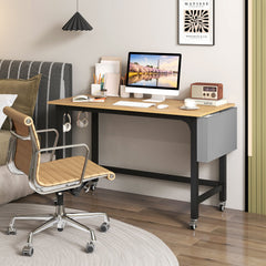 Rolling Computer Desk with Headphone Hooks and Lockable Wheels for Home Office-Natrual