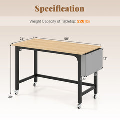 Rolling Computer Desk with Headphone Hooks and Lockable Wheels for Home Office-Natrual
