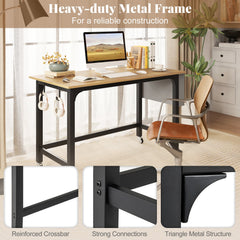 Rolling Computer Desk with Headphone Hooks and Lockable Wheels for Home Office-Natrual