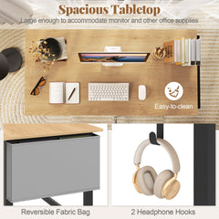 Rolling Computer Desk with Headphone Hooks and Lockable Wheels for Home Office-Natrual