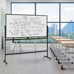 Rolling Double-Sided Magnetic Whiteboard on Wheels with Stand and Aluminum Alloy Frame-Black