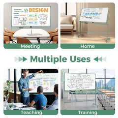 Rolling Double-Sided Magnetic Whiteboard on Wheels with Stand and Aluminum Alloy Frame-Green