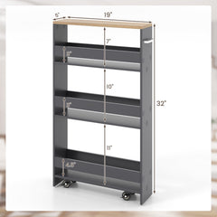 Rolling Kitchen Slim Storage Cart Mobile Shelving Organizer with Handle-Gray