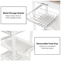 Kitchen Island Cart with Stainless Steel Tabletop and Basket-White