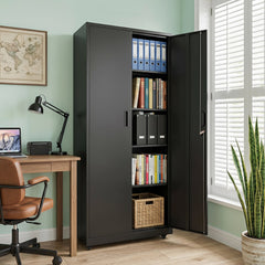 Rolling Metal Storage Cabinet 73 Inches Lockable File Cabinet with 4 Smooth Wheels-Black