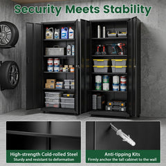 Rolling Metal Storage Cabinet 73 Inches Lockable File Cabinet with 4 Smooth Wheels-Black