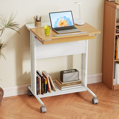 Rolling Portable Desk Laptop Desk with Tilting Tabletop Hidden Compartment-Natural