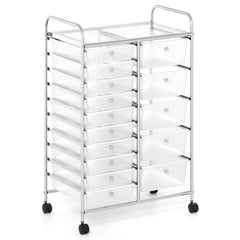 Rolling Storage Cart 15-Drawer Trolley with Chrome Plated Metal Frame-Transparent
