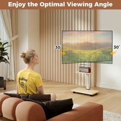 Rolling TV Stand on Wheels Mobile TV Cart for 32-75 Inch TVs Portable AV Cart-Natural